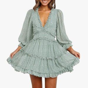 Leopard Print Backless Ruffle Dress